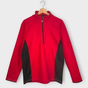 🦜 Izod Sweater Men's MEDIUM Red Black 1/4 Zip Outdoors Fleece Performance